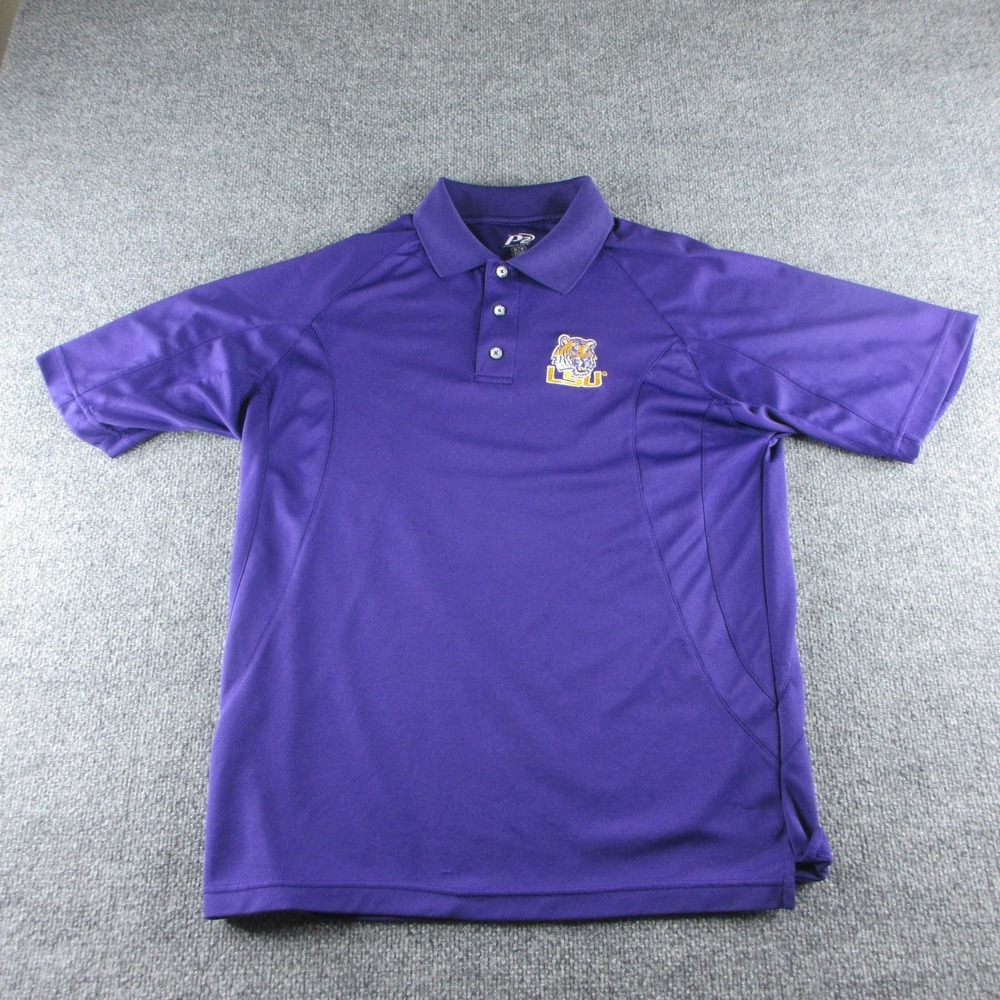 LSU Tigers Polo Shirt Mens Medium Purple NCAA Football P2 Pro Player Golf